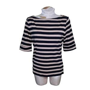 Ralph Lauren Black‎ and Gold striped 3/4 sleeve boatneck Top Size petite large